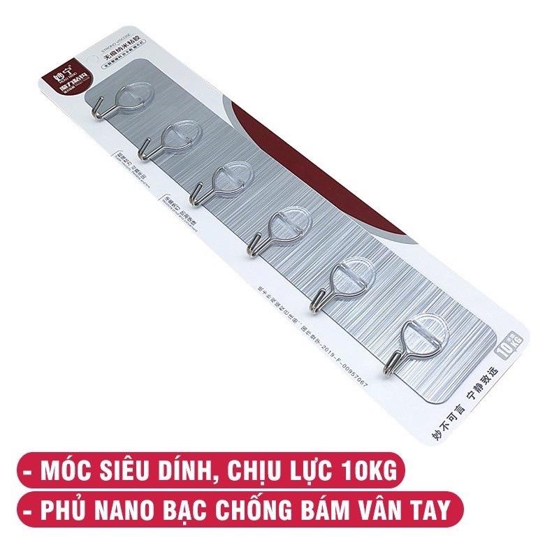 Thanh móc treo đồ dán tường chịu lực gồm 6 móc phủ bạc - Gia dụng sỉ lẻ Khánh An Treo Tường