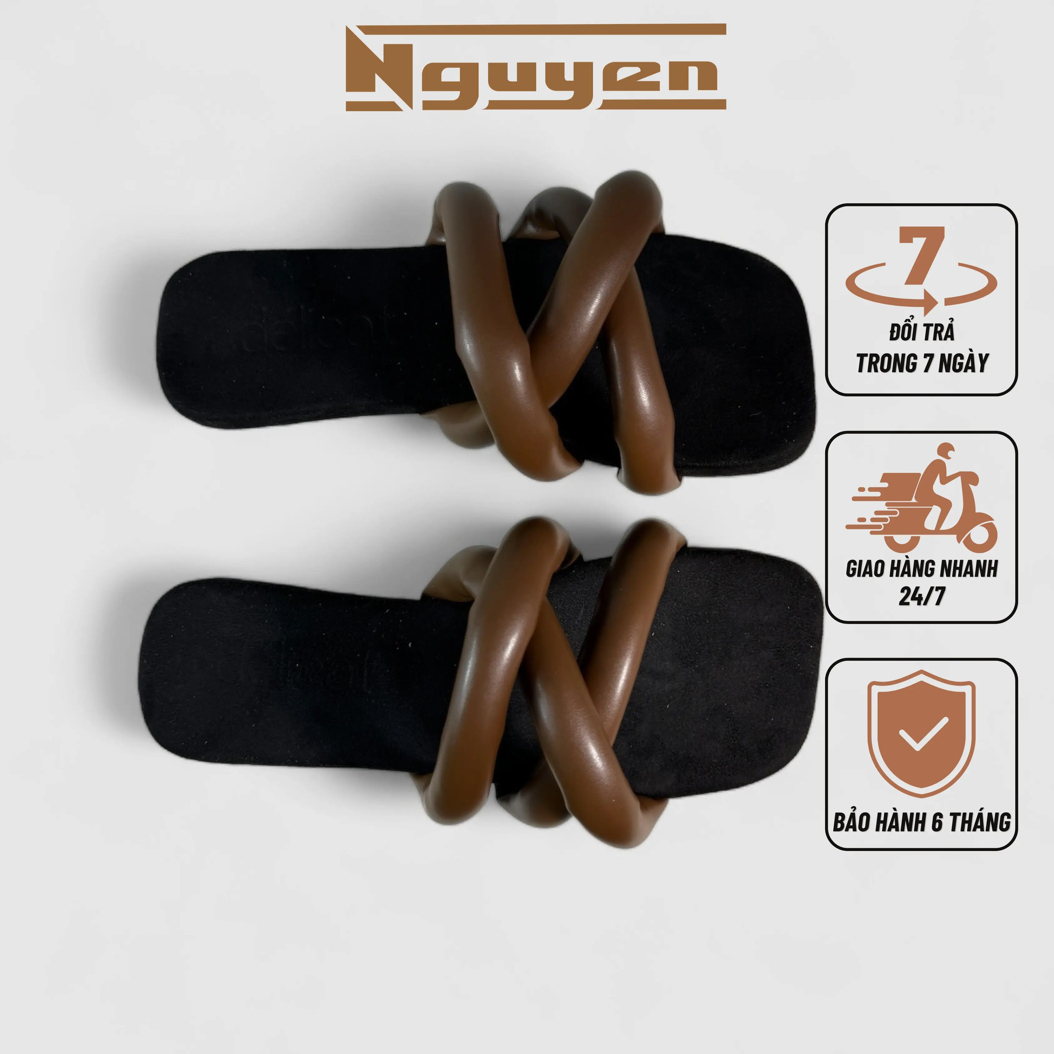 Dép nữ đi biển Nguyễn Gia N164 - Phối 3 quai ngang cao 2p thời trang - Slipper