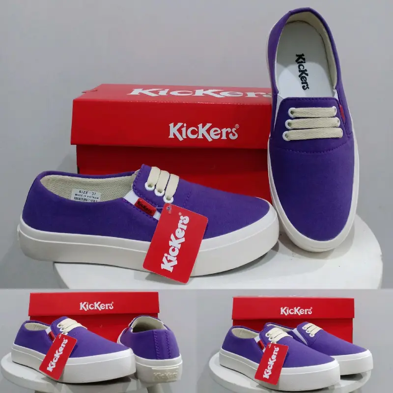 sepatu wanita slip on ungu KC kanvas non tali Karet Shoes 0