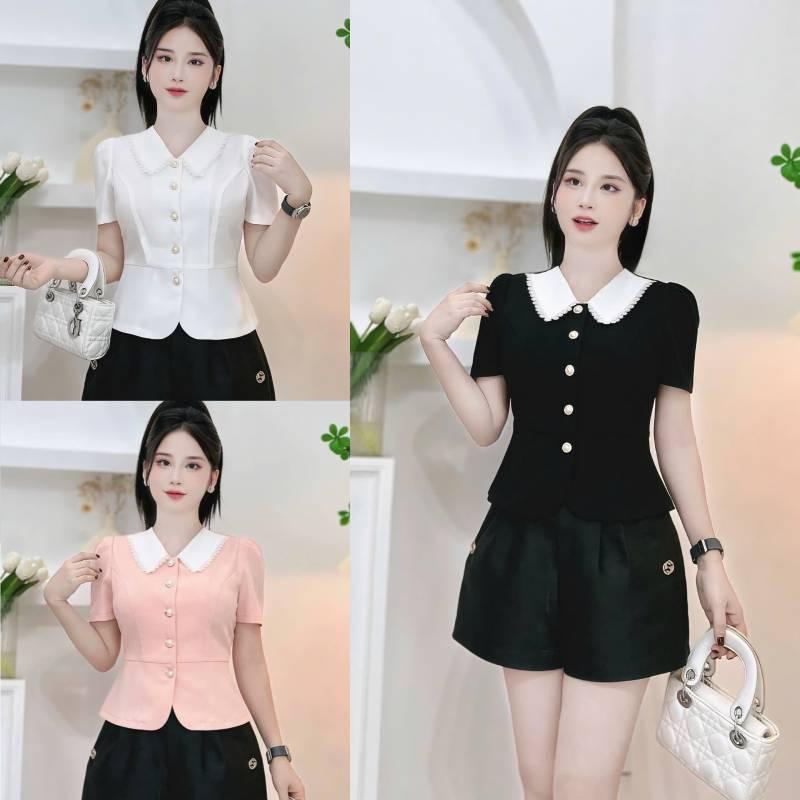 ÁO Peplum A40 Phối cổ Trắng viền ren tay cộc siêu xinh