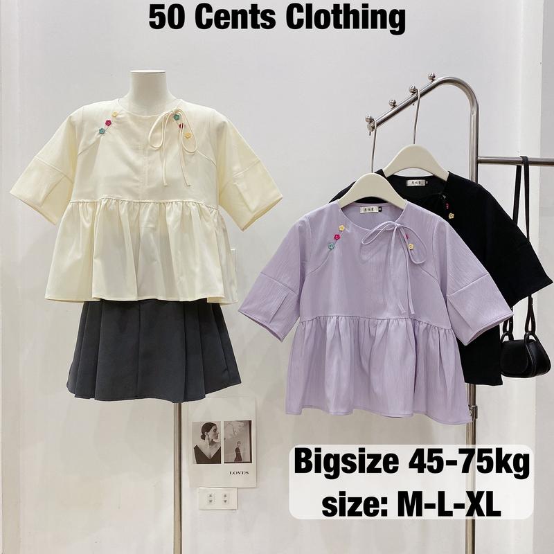 Áo Babydoll Nữ Cộc Tay Cổ Tròn Có Bigsize 45-75kg Khuy Màu Sắc Phong Cách Korea 50 Cents Clothing #213