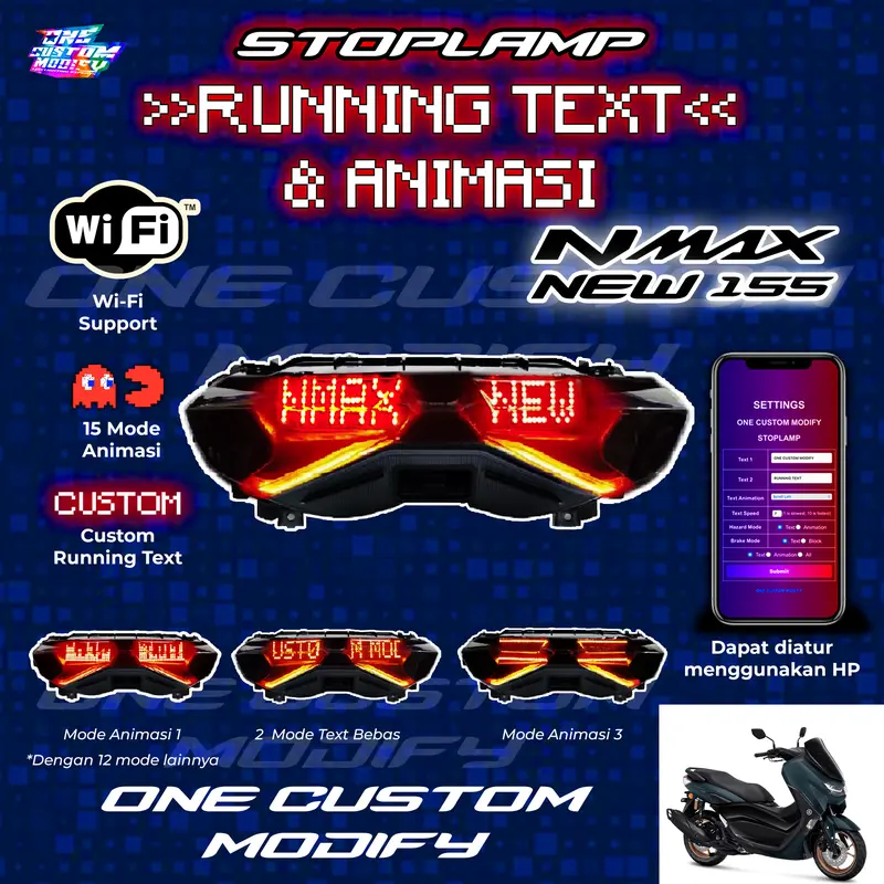 Stoplamp Running Text Animasi New Nmax 155 Lampu LED Rem Belakang Modifikasi Variasi Motor 0