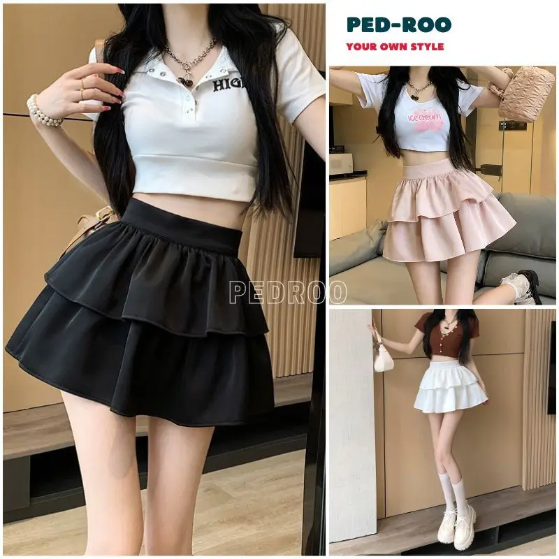 Chân váy bèo xếp ly 2 tầng bồng bềnh dáng ngắn, Chân váy bèo nhún 3 màu dày dặn mềm mịn siêu đẹp thời trang nữ -PEDROO