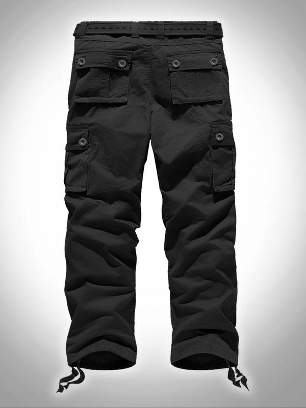 Men's Plain Pocket Button Fly Cargo Pants without Belt, Cargo Pants for Men, Casual Regular Fit Straight Leg Trousers for Fall Winter, Menswear, Comfy Bottoms, Men's Clothing,  Work Trousers Men 4