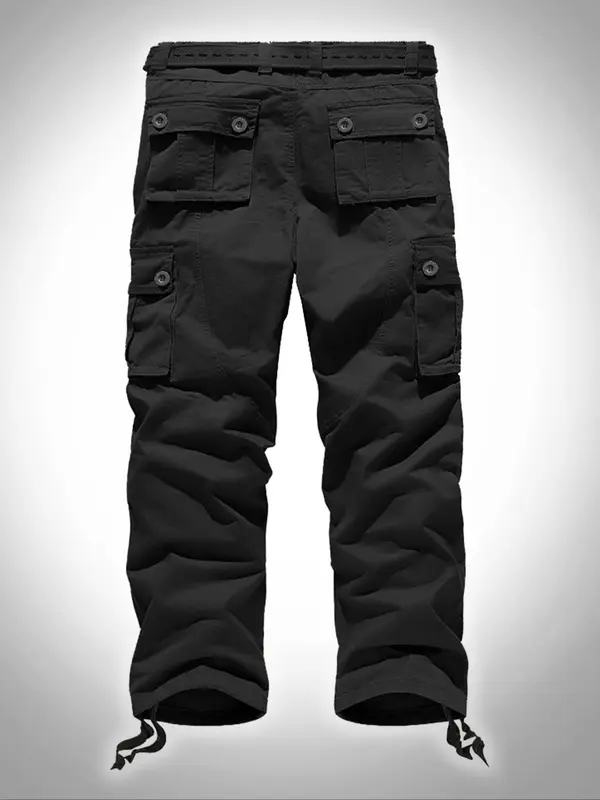 Men's Plain Pocket Button Fly Cargo Pants without Belt, Cargo Pants for Men, Casual Regular Fit Straight Leg Trousers for Fall Winter, Menswear, Comfy Bottoms, Men's Clothing,  Work Trousers Men 4