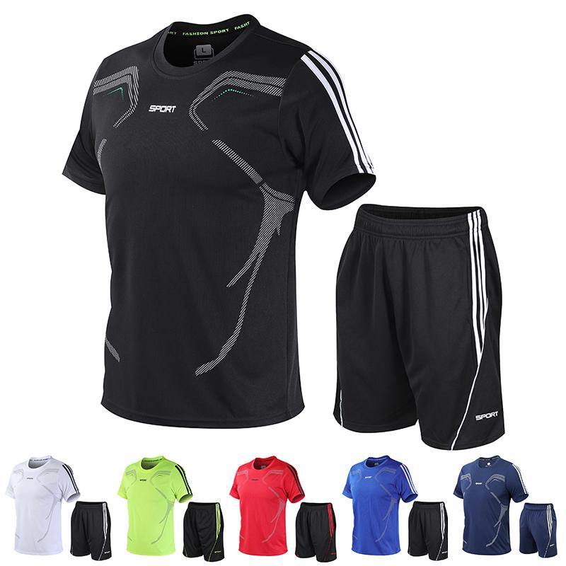 yomo sport ชุดวอร์ม ชุดวอร์มสีดำ เสื้อยืด + กางเกงขาสั้น ชุดสองชิ้น ชุดวิ่ง ยูนิเซ็กซ์ M-5XL เหมาะสำ