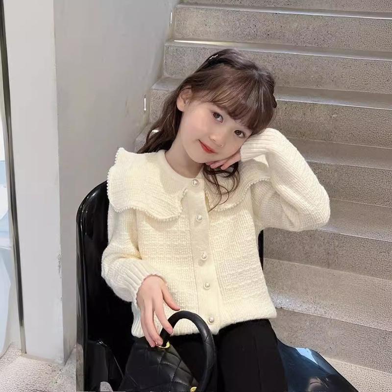 Girls' Fashionable Cardigan Girl Knitted Sweater Kids' Sweater Middle and Big Children's Coat 2024 Spring New Bottoming Shirt Fashion 1