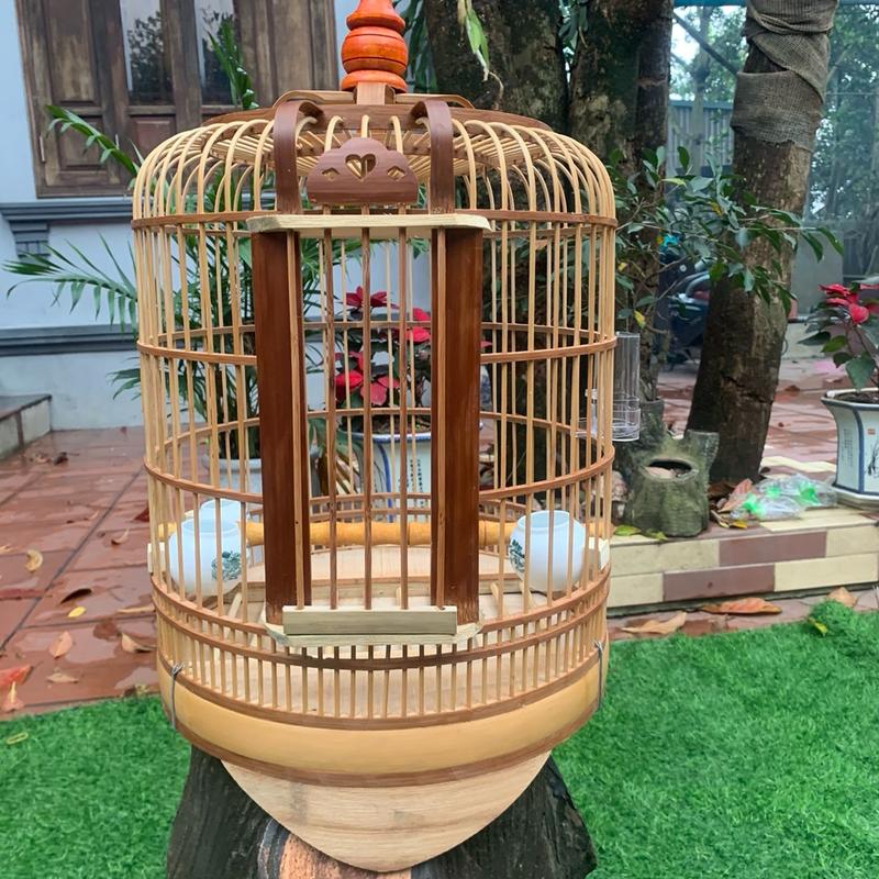 Lồng Chim Cảnh size 36 cao 52 Hoạ Mi Giáng Thổ Trúc Nan -tre 3 ly to mien ship( đủ phụ kiện cầu+áo+cóng sứ+móc nậm áo