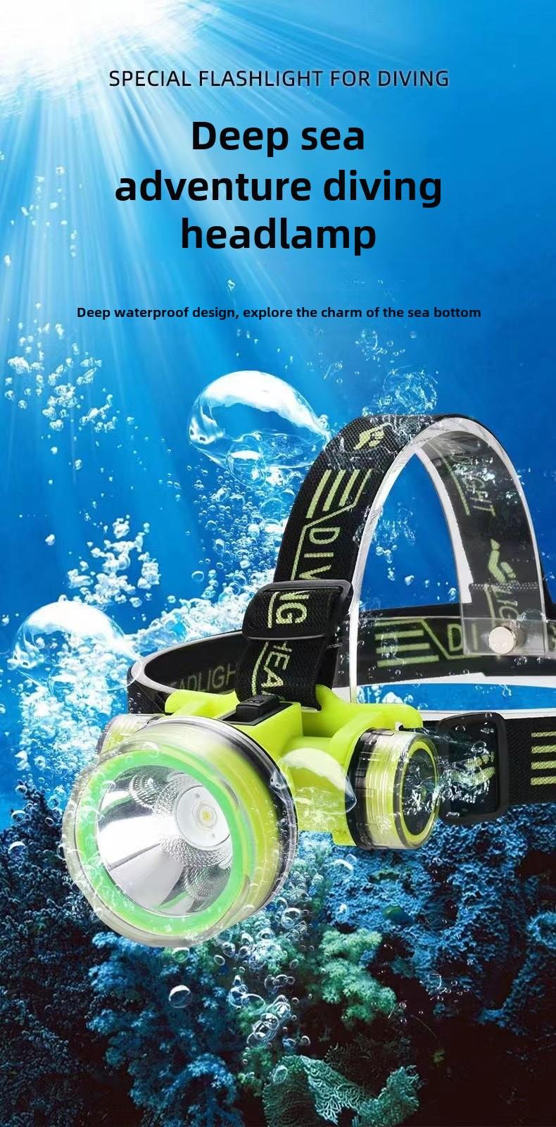 Product Introduction of New cross-border strong light diving headlight outdoor head mounted headlight long range high-power LED waterproof headlight 2