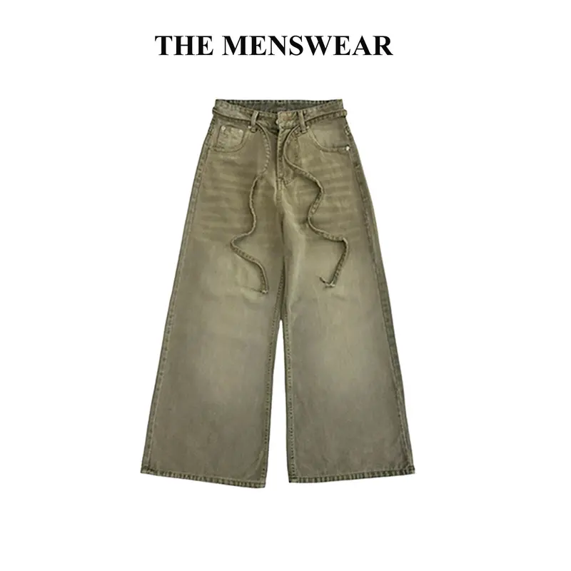 ALL JEANS LOOSE PLEAT- Quần jean suông ống rộng phối dây trẻ trung, năng động  Menswear Pants 5
