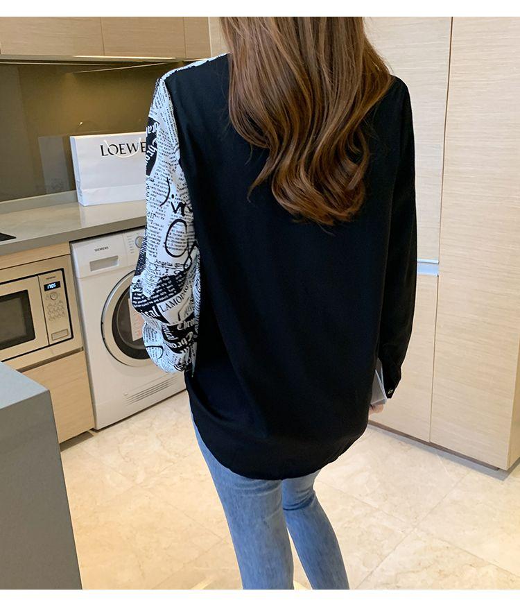 Product Introduction of Cross-Border Stitching Long-Sleeved Shirt Women's 2024 Spring and Autumn New Letter Printed Long-Sleeved Shirt 16