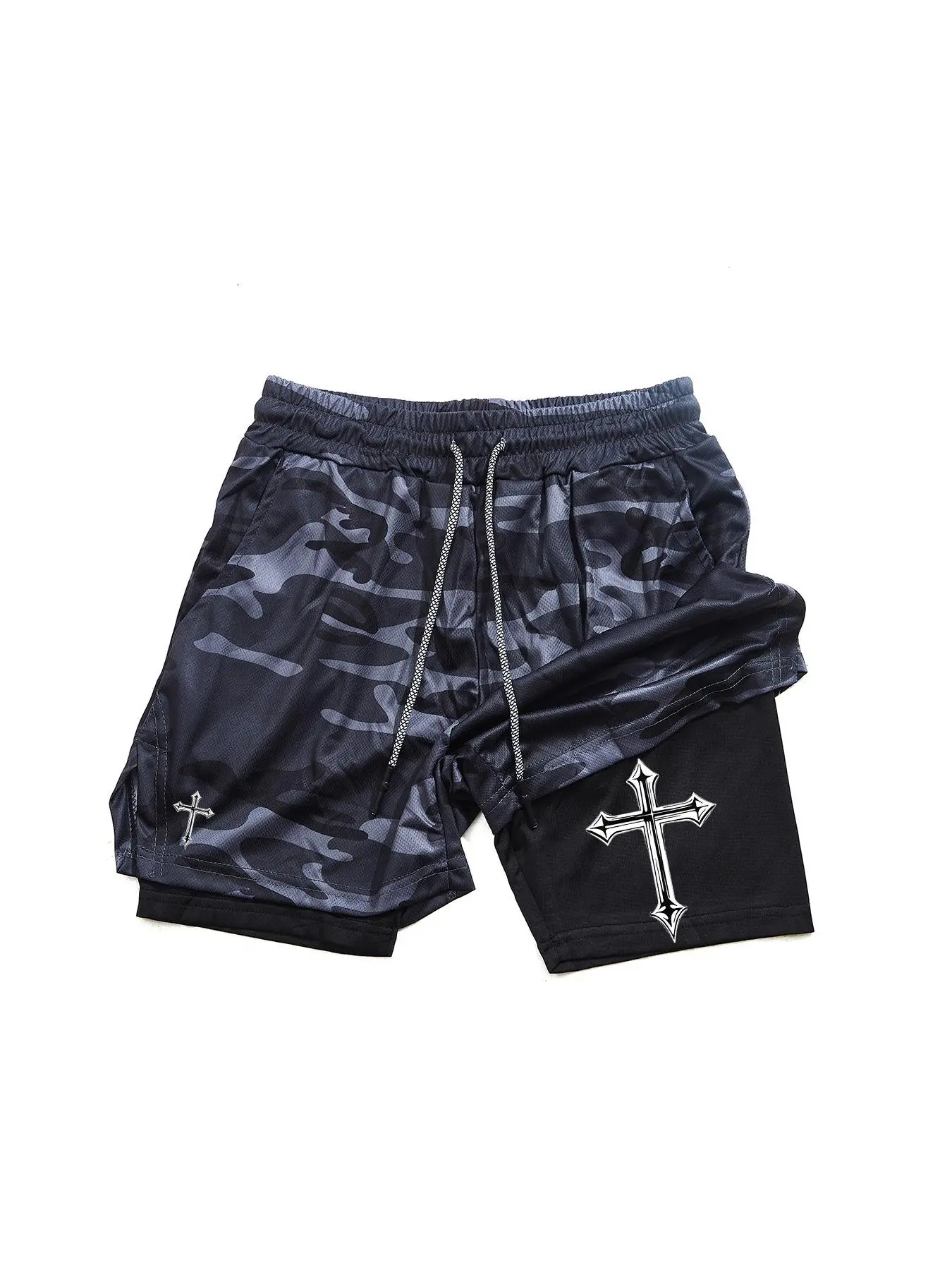 Men's Cross Print Mesh Sports Shorts, Breathable Comfortable Shorts for Summer, Men's Bottoms for Daily Wear