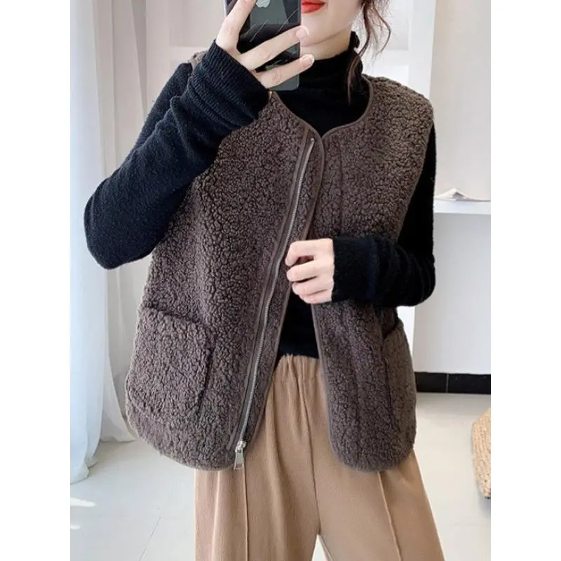Áo Vest Len Cừu, Dành Cho Nữ, Có Thể Mặc Ngoài Trời, Mùa Thu Và Mùa Đông, Dày Dặn Và Đơn Giản, Nhiệt, Hàng Mới Về, Dễ Phối Đồ, Áo Vest Có Khóa Kéo Một Mảnh, Áo Ghi Lê Top Women 6