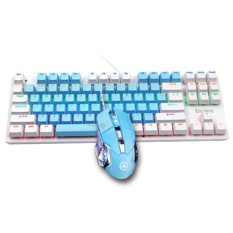 Combo Bàn Phím Cơ Chuột Máy Tính BIOJEE B87+YINOIAO G15 Có Dây LED 9 Hiệu Ứng Xuyên Chữ Blue Red Switch ( TRỤC CƠ RED BROWN LÀ TRỤC GIẢM ÂM THANH KHI GÕ PHÍM)