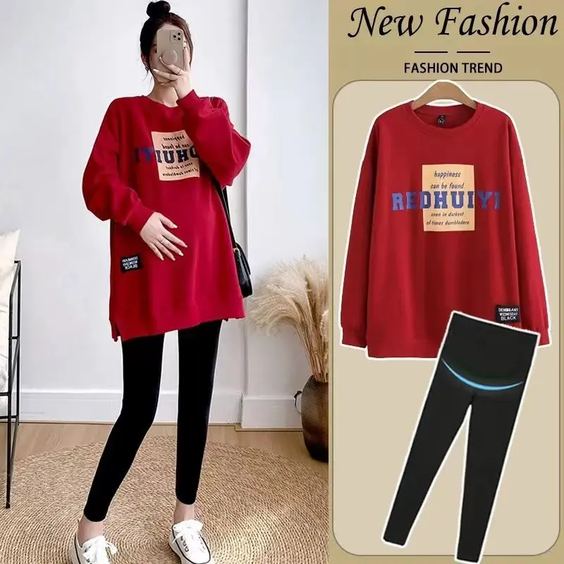 Áo Len Cho Phụ Mang Thai, Áo Dáng Rộng, Dành Cho Phụ Nữ, Thích Hợp Cho Mùa Thu Và Mùa Xuân, Ngoại Cỡ, Dài Trung Bình Áo Len Ngoài, Bộ Hai Mảnh, Hàng Mới Về Năm 2024
