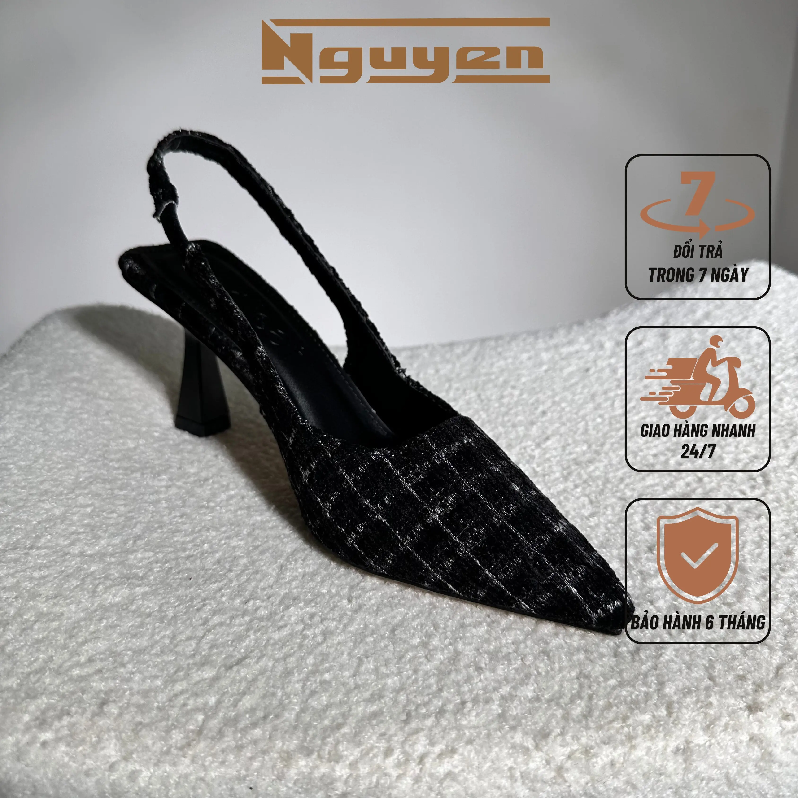 (Chân ốm lùi size) Giày cao gót mũi nhọn 7p chất dạ thời trang Nguyễn Gia N157 Nữ Shoes DéP