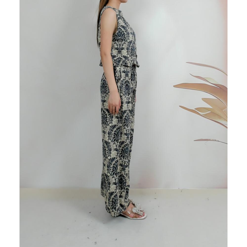 FADFAD Setelan Dua Potong Palsu Atasan Lengan Pendek Kerah V+ Celana Panjang Gaya Korea Terbaru