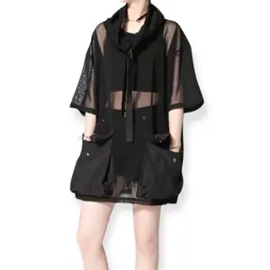 Blus Harajuku Atasan Wanita Korean Stylist Atasan baju Jaring Wanita Kekinian Atasan Wanita Keren Terbaru Atasan Blus Nyaman Panjang Oversize Hitam