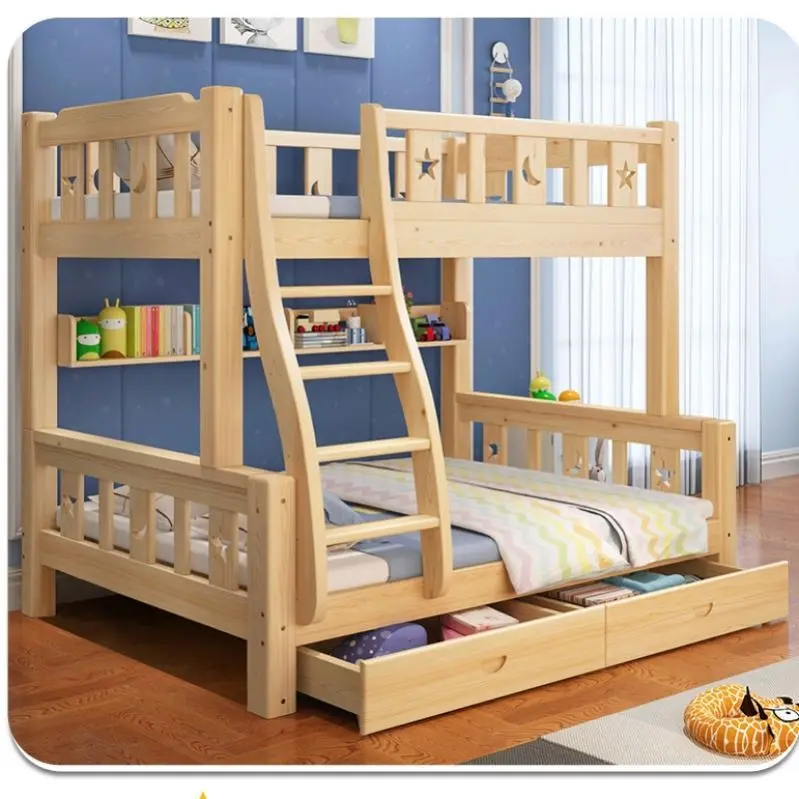 {Sg Sales} Double Decker Bed Frame Double Bed Loft Bed Multi-functional Kids Bed Frame With Storage Solid Wood Bunk Bed Bed High Low Home School Dormitory Bunk Bed Bed High Low