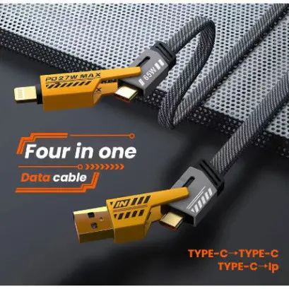 Dây sạc 4 in 1 - Sạc nhanh Ip, Androi, Laptop công suất 65w, bọc dù siêu bền, chống rối - Bảo hành 12 tháng lỗi 1 đổi 1 2