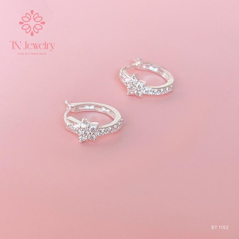 Bông tai nữ bạc bấm bật mặt ngôi sao đính đá đường kính 10mm ôm tai đeo hàng ngày - BT 1152 Hoa Tai Women Voi Khuyên Tai
