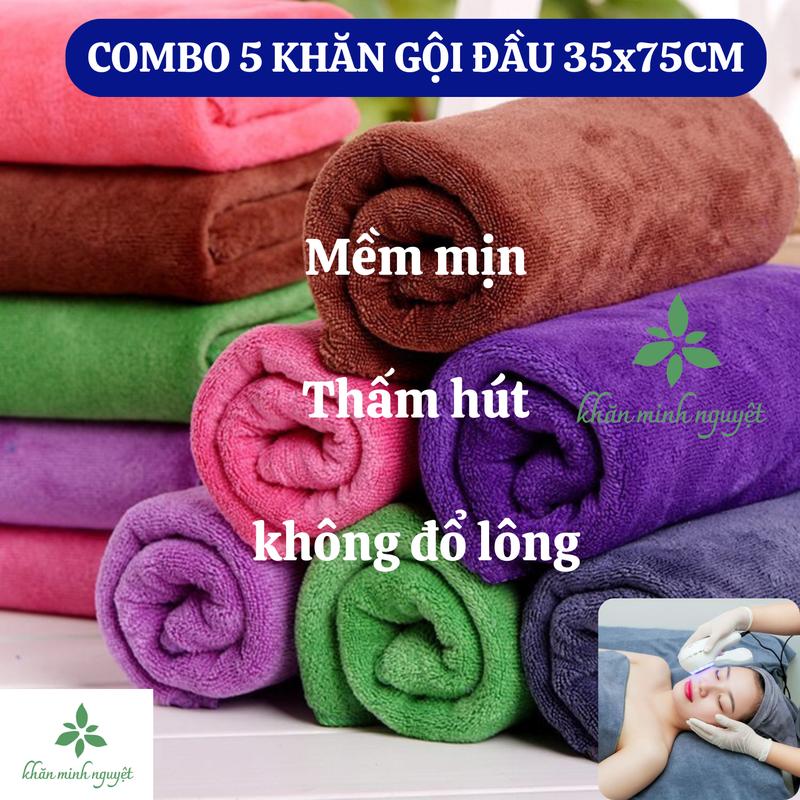 Combo 5 khăn gội đầu đa năng 35x75cm: mềm mịn thấm hút không đổ lông phù hợp cho spa salon gia đình cá nhân...