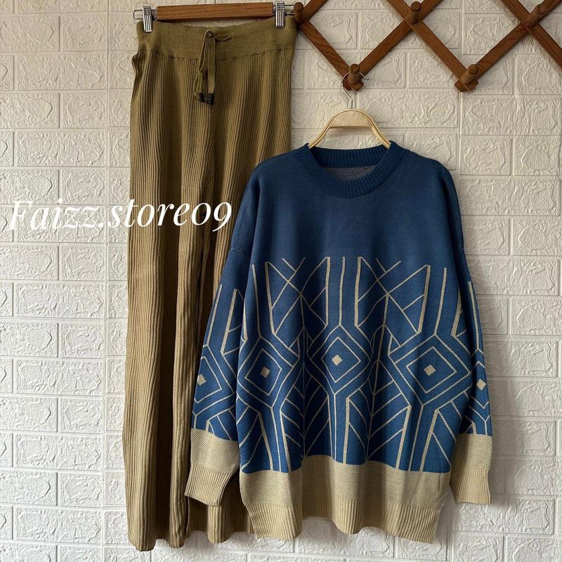 Oneset Sweater Rajut Raize Setelan Celana Kulot Wanita / Atasan Rajut Import Fit Panjang Baju Dewasa 4