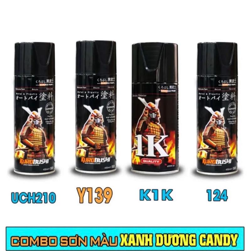 ( Tăng nhám P800)Combo sơn xịt Samurai màu xanh candy Y139 (xanh dương) đủ quy trình bền đẹp có hướng dẫn sơn xe