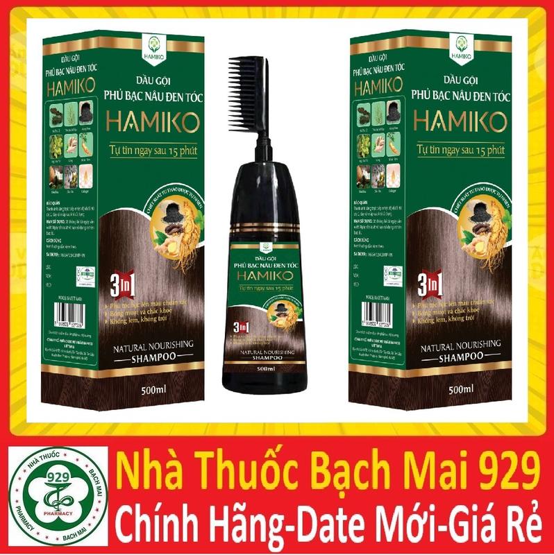 Dầu gội phủ bạc Hapuco pucoliza Hamiko 500ml - Dầu gội nhuộm 3 màu: Nâu + hạt dẻ, Đen Nữ Nhuộm Tóc Women Đổi Màu Tóc
