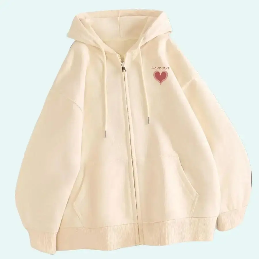 Áo khoác Nỉ Voi Kem Mềm Mịn Hình Trái Tim Love Art Nhỏ Xinh Cho Bé (Size 10-75kg)