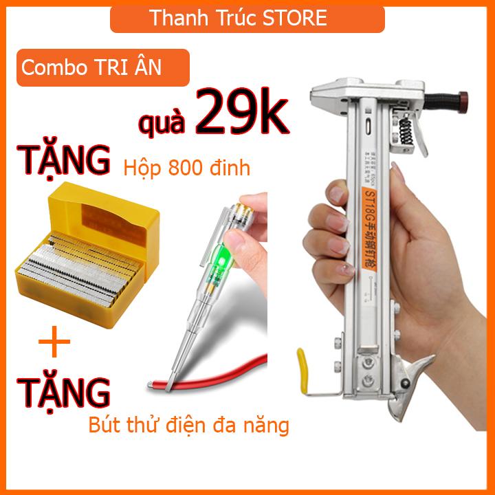 Combo Tri Ân Dụng cụ đóng đinh bê tông tự động ST18 TẶNG 800 đinh TẶNG bút thử điện đa năng Dụng cụ đóng đinh nẹp điện