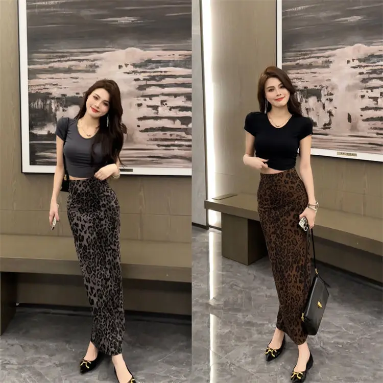 Bộ Đồ Hai Mảnh, Phong Cách Pháp Cổ Điển Thời Trang, Cao Cấp, Độc Đáo, Áo ngắn Tay Cho Nữ, Váy Bodycon Họa Tiết Da Báo, Vòng Eo Nhẹ Béo, Thời Trang