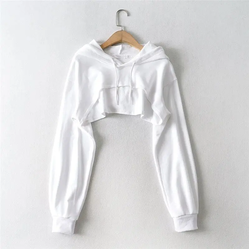 Áo Hoodie, Có Mũ Trùm Đầu, Dành Cho Nữ, Phong Cách Đầu Thu, Hàng Mới Về Năm 2024, Thiết Kế Bất Đối Xứng Cá Tính, Cropped Xén, Áo Dài Tay Siêu Ngắn 2