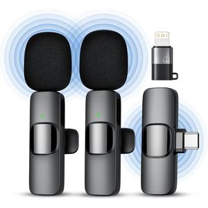 ワイヤレスラベリーマイク、ミニクリップオンマイク、充電式ラペルマイク（録音・ライブストリーミング・Vlog用）