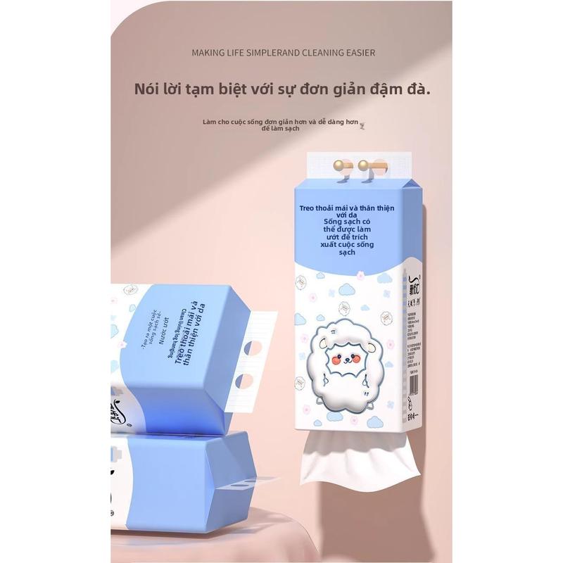 Giấy rửa miệng, mềm mại và thân thiện với da, giấy vệ sinh gia dụng giá rẻ, có thể ướt, làm bằng bột giấy tự nhiên, hình thức kéo ra từ trên cùng. giấy rút bông sen vàng 6 bịch Khăn Giấy Rút