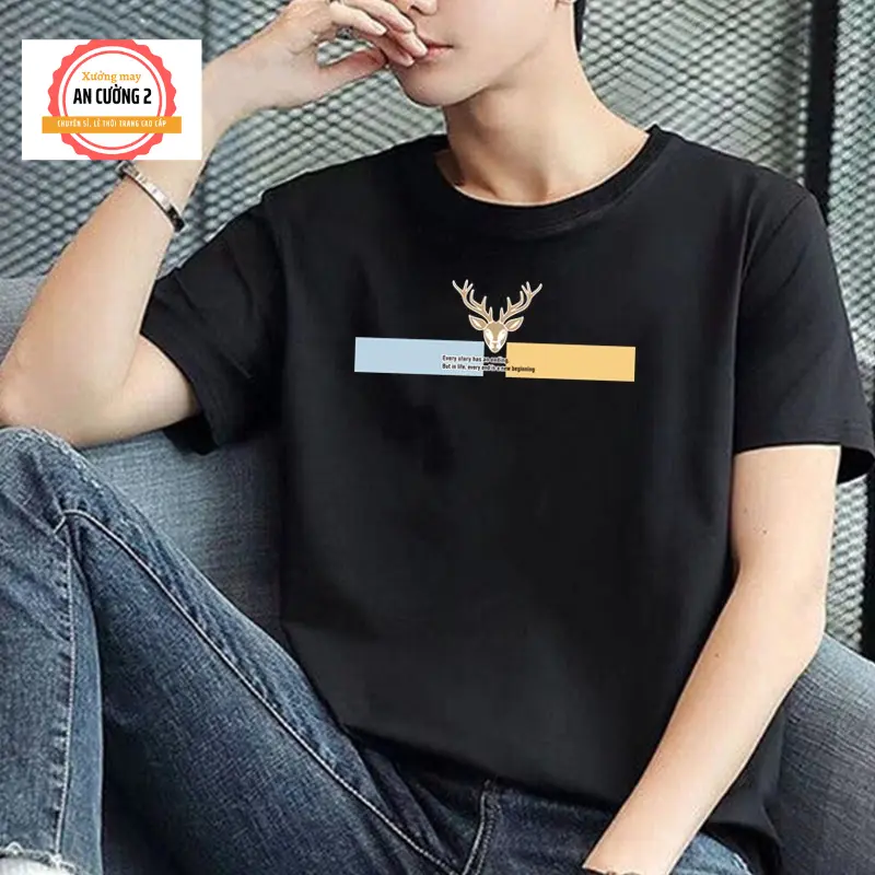 Kemeja-T Lelaki, Lengan Pendek, Leher Bulat, Bahan Kapas, Tebal dan Bernafas, ATC12 - Kilang Pakaian An Cuong 2