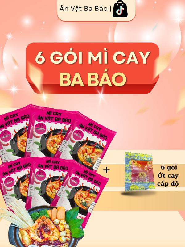 Combo 6 gói mì cay Ăn Vặt Ba Báo cốt pha sẵn chuẩn tại quán ( 1 gói kèm súp 180g ) Miến