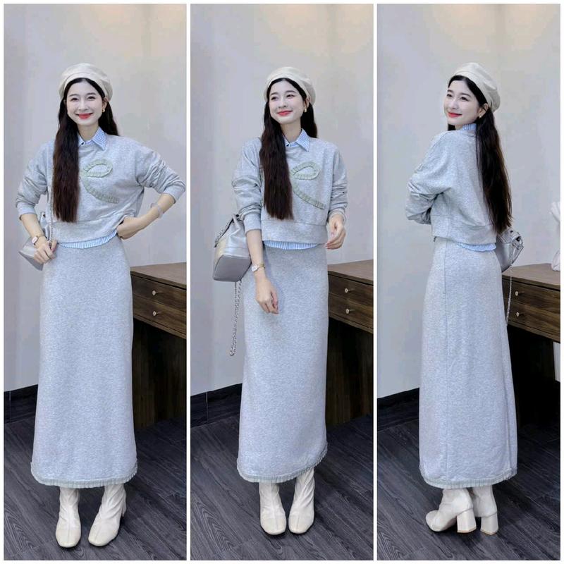Sét 3 món sơ mi, phối áo ngoài nỉ, chân váy nỉ Nữ #xuhướng #thịnhhành