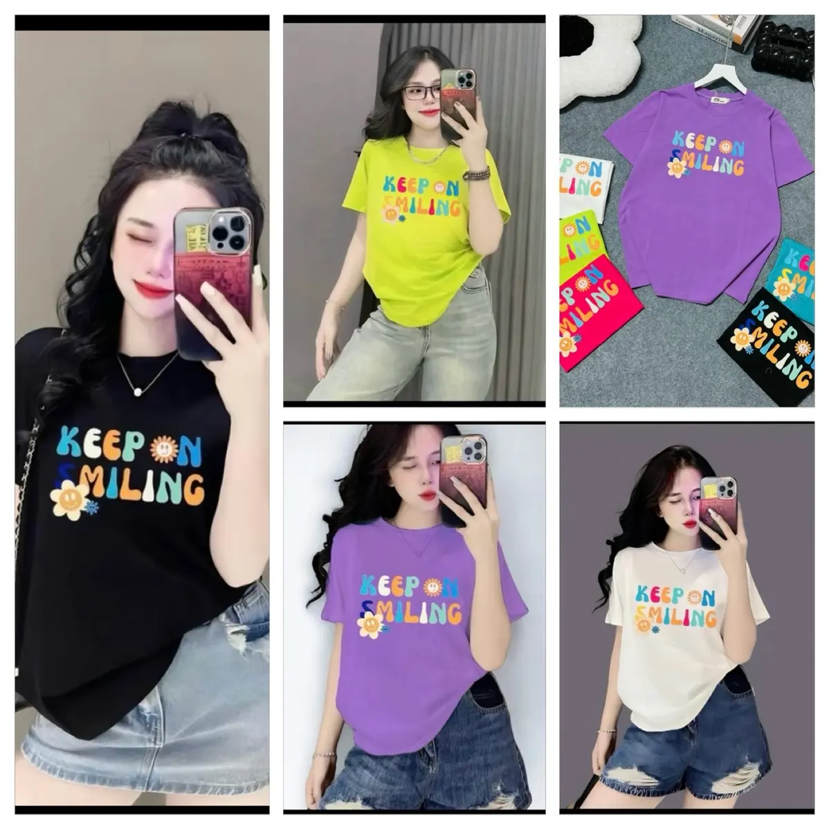Mã 69-Áo thun thái form rộng free size (50-70kg ) Top Nữ Women Cotton Cổ Tròn