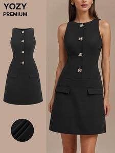 YOZY Women's Plain Round Neck Dress, Elegant Fashion Casual Dress for Daily Outdoor Wear, Women Dress for Summer