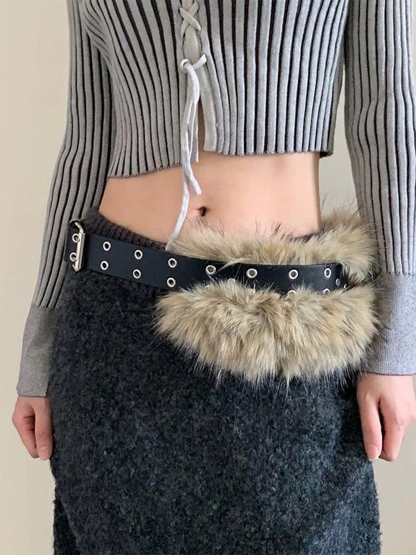 Thắt lưng lông da nút gài Điều chỉnh style Âu Mỹ 1