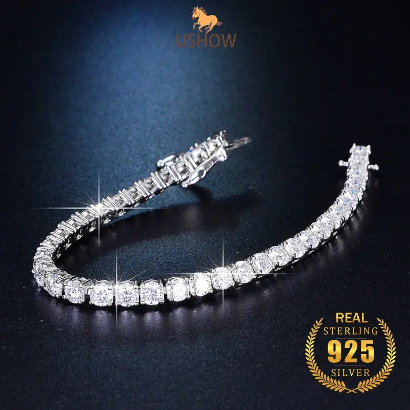 USHOW 925 Gelang Perak Wanita 5A Zircon Perhiasan Grosir 3