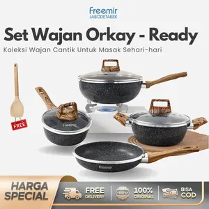 PROMO [MEGA SALE] freemir Set Wajan 4 Pcs Panci 26/20/20/16 Cm Wajan Anti Lengket Koleksi Wajan Mewah Batu Granit Kombinasi Alat Masak Lengkap - Ready