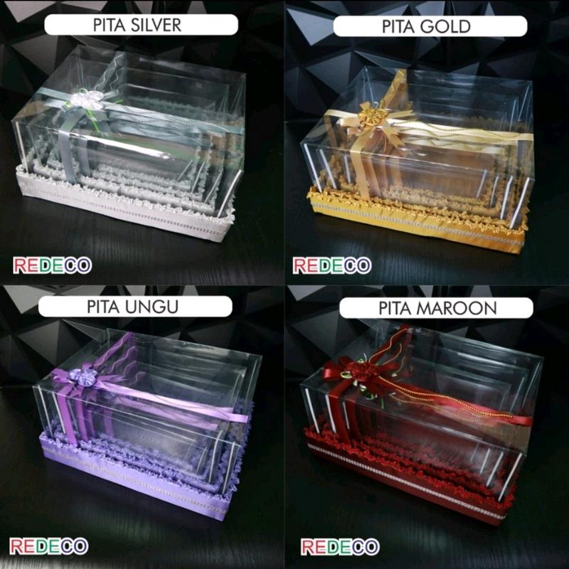 box kotak seserahan hantaran pernikahan mika tile siku 1 set isi 4 PCS foto merah Pita Silver 9