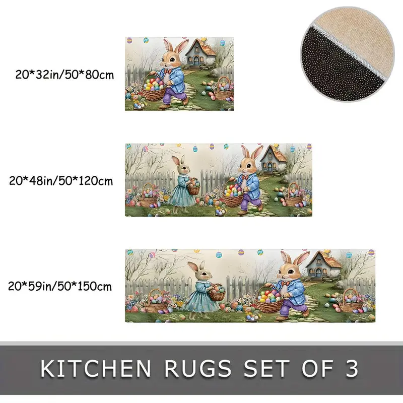 Easter Themed Kitchen Mat, 2 Counts/3 Counts Cute Rabbit & Egg Pattern Kitchen Rug, Non-slip Kitchen Floor Mat, Home Decor 1