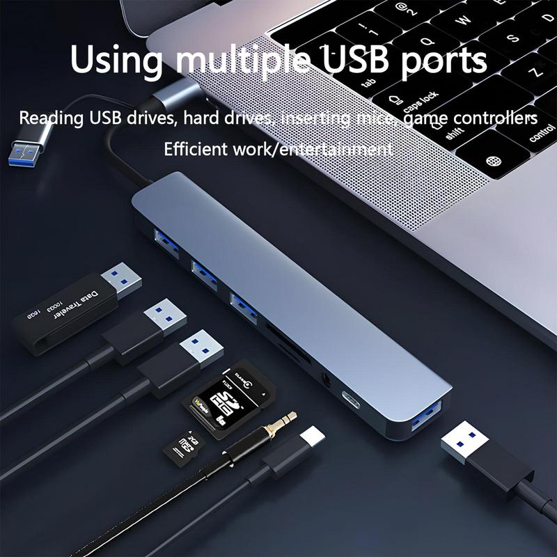 Portable 8 Ports USB Hub, Universal USB 3.0/2.0/Micro SD/TF Card Reader, Multifunction Adapter for Laptop, MacBook Pro, iPad And Other USB-C Devices 5