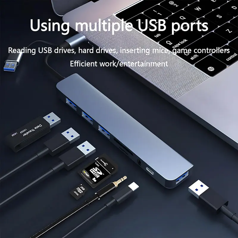 Portable 8 Ports USB Hub, Universal USB 3.0/2.0/Micro SD/TF Card Reader, Multifunction Adapter for Laptop, MacBook Pro, iPad And Other USB-C Devices 5