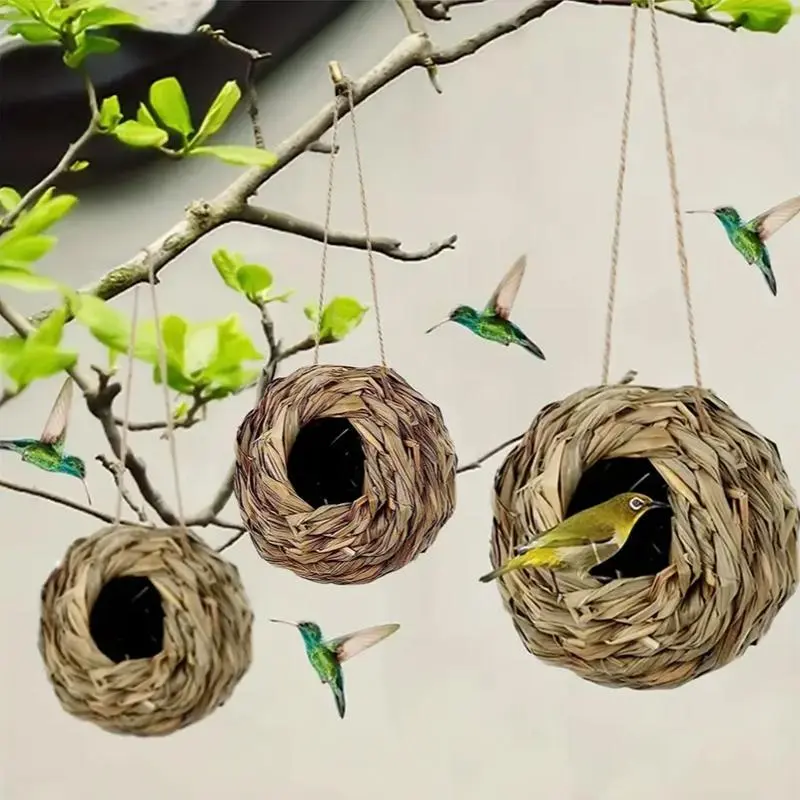 Outdoor Garden Handmade Bird Nest, 1/2/3 Counts Bird Nest with Hanging Rope, Bird Cage for Outdoor Garden Decoration 5