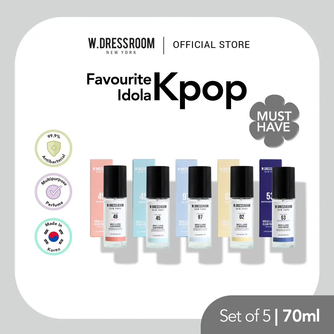 W. DRESSROOM Set of 5 (Peach Blossom, Morning Rain, April Cotton, Coco.Conut, Mediterranian Breeze) - 70ml Perfume