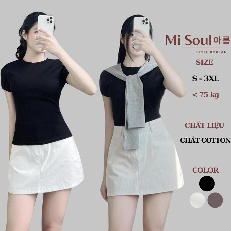 Áo Thun Nữ Cổ Tròn Trơn Cộc Tay Form Ôm Chất Cotton BigSize, Áo Ngắn Tay Ôm Body MiSoul 306 Top Women